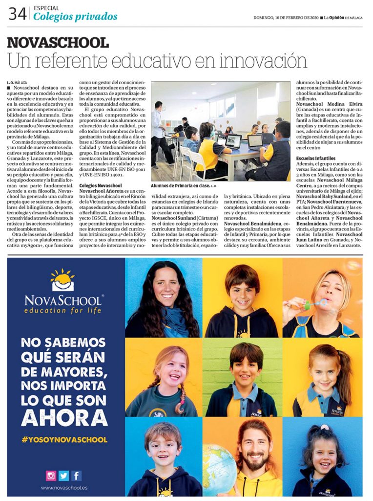reportaje en La Opinión de Málaga sobre Novaschool como referente educativo en innovación